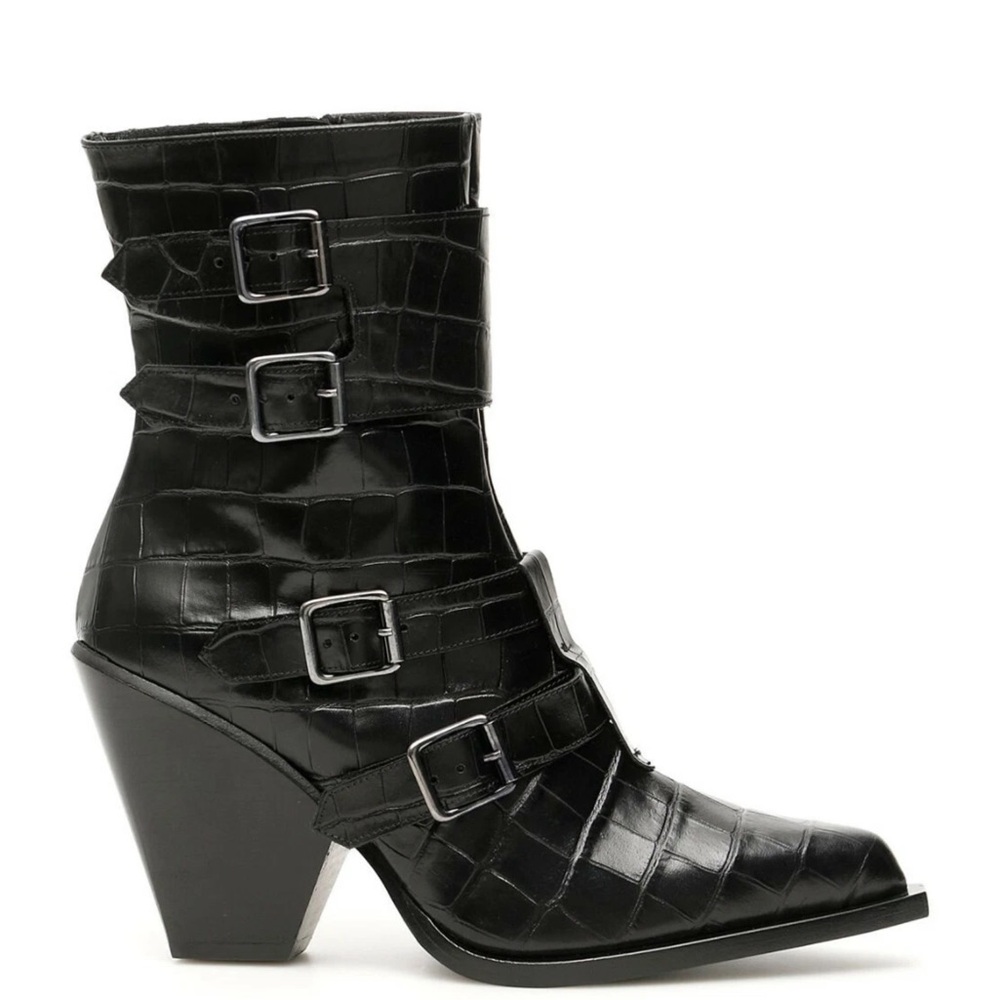 PINKO Lucciola Black Croc-Embossed Women's Boots size 6